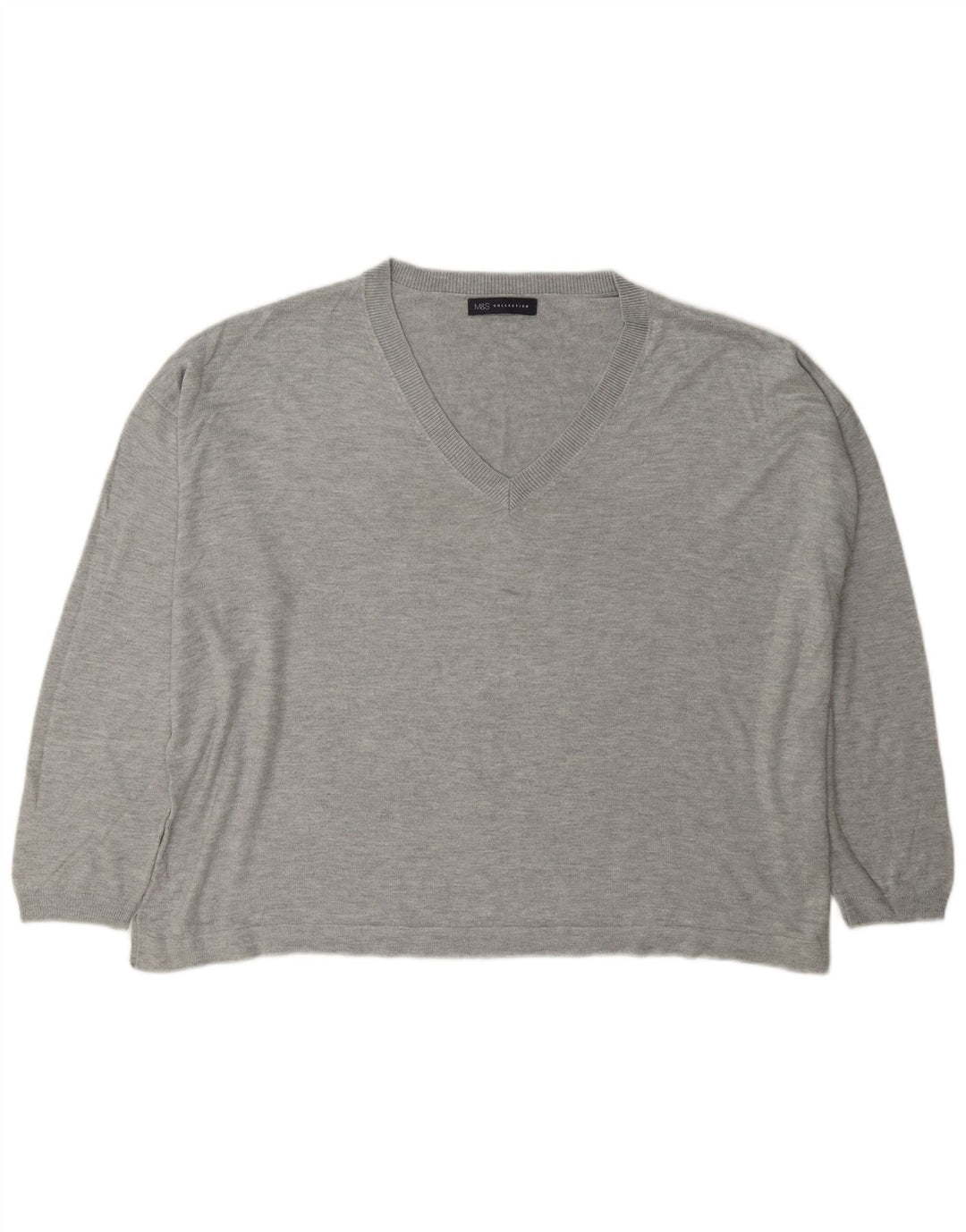 Suéter feminino Marks & Spencer grande com decote em V Reino Unido 18 XL cinza