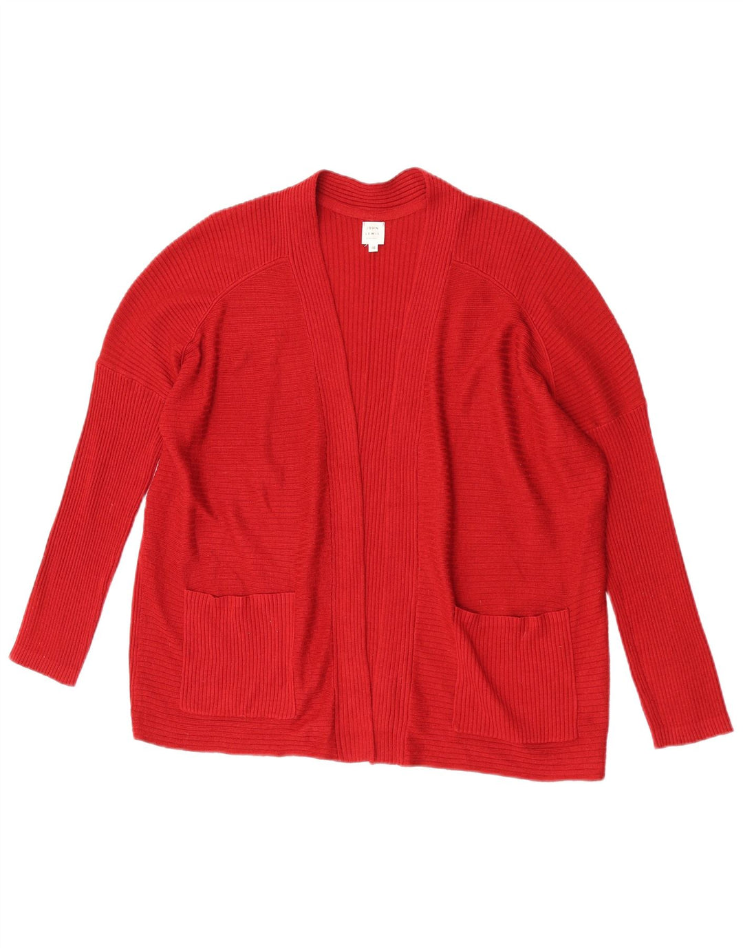 Suéter cardigã aberto grande John Lewis feminino Reino Unido 10 pequeno poliéster vermelho