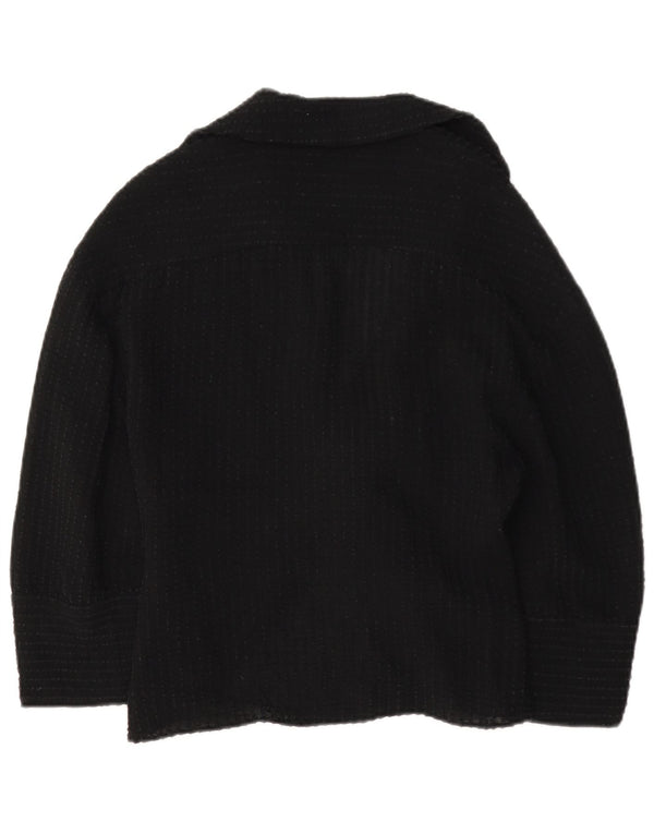Blusa feminina Zara manga 3/4 com gravata frontal Reino Unido 12 viscose preta média