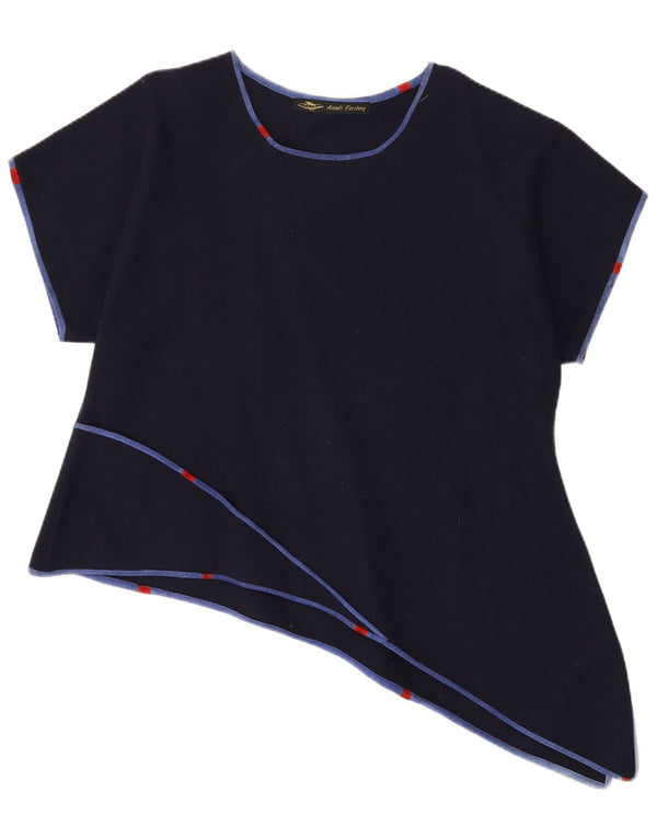 Top assimétrico feminino vintage UK 18 XL azul marinho