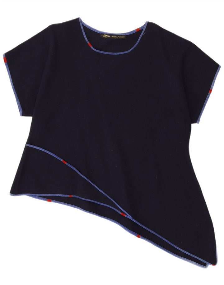 Top assimétrico feminino vintage UK 18 XL azul marinho