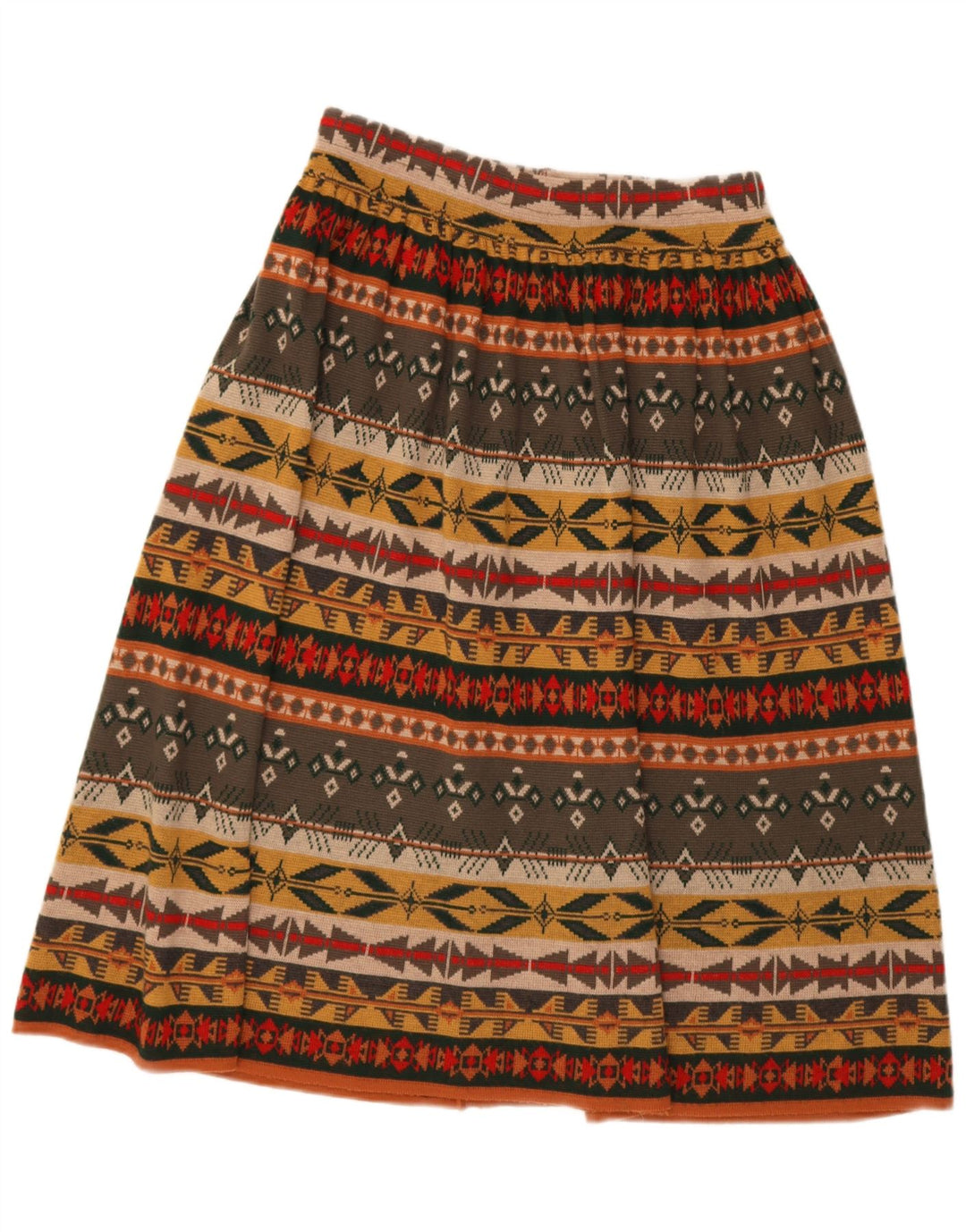 Saia feminina vintage cintura alta linha A W30 média multicolorida geométrica