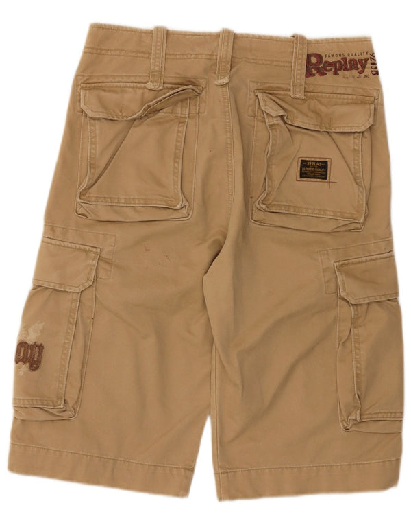 Replay Mens Graphic Cargo Shorts W31 Medium Beige Cotton