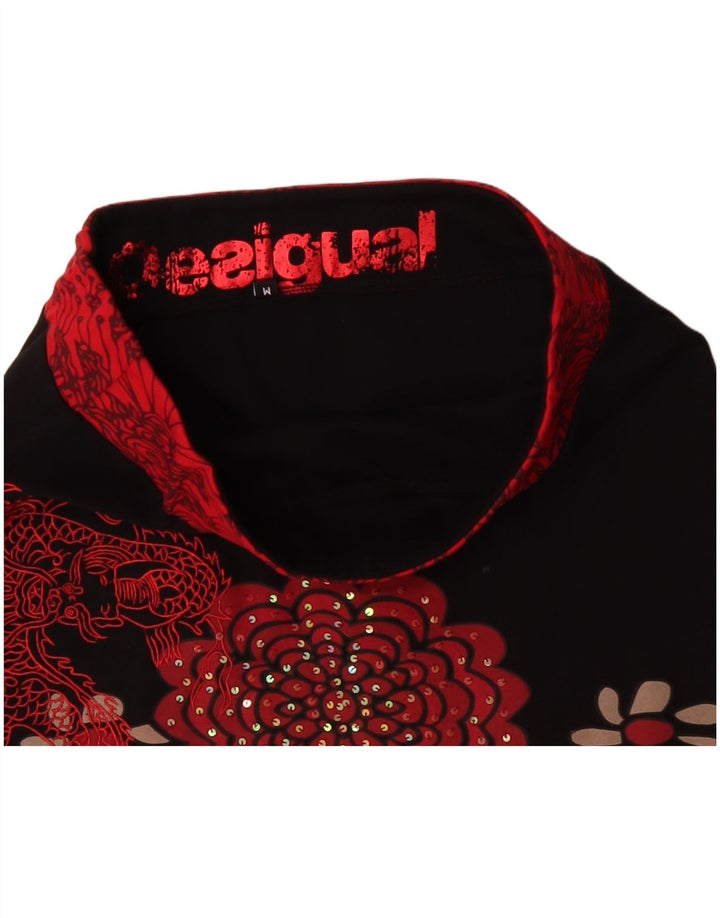 DESIGUAL Saia feminina evasê média W30 algodão floral preto