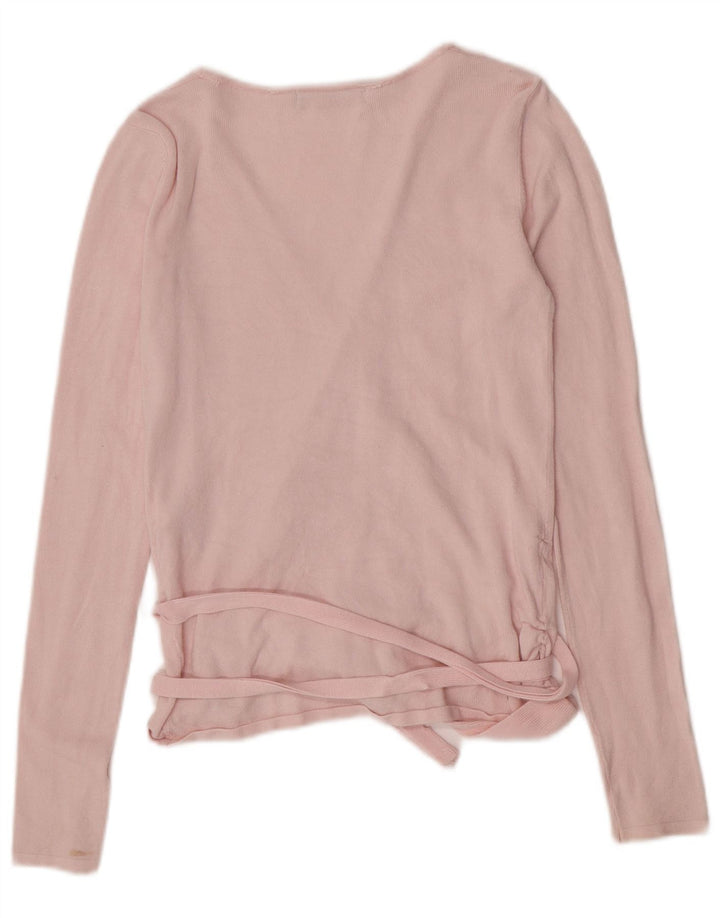 Blusa feminina Zara manga comprida envolvente Reino Unido 12 viscose rosa médio