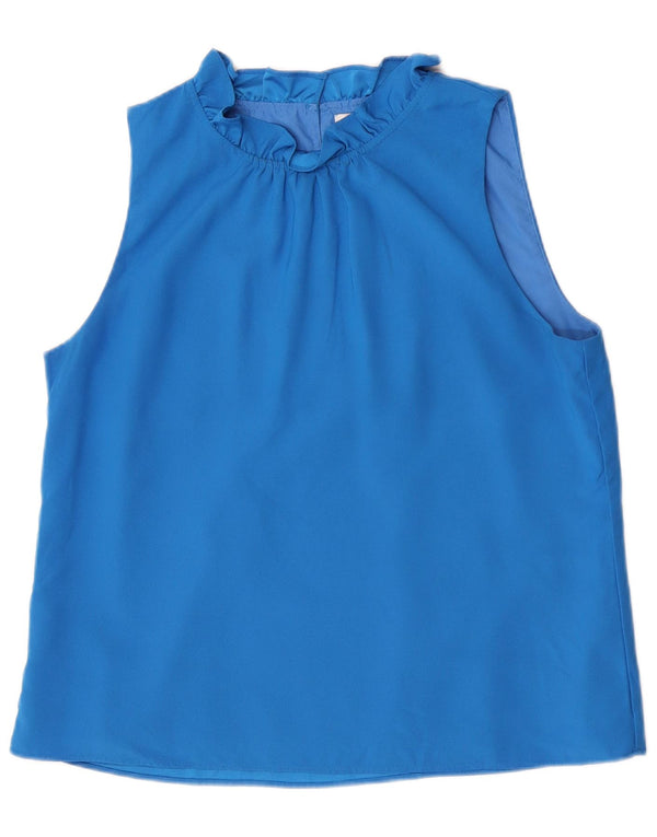 Blusa feminina sem mangas J. Crew Top Reino Unido 14 poliéster azul médio