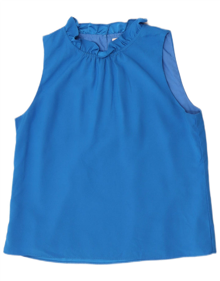 Blusa feminina sem mangas J. Crew Top Reino Unido 14 poliéster azul médio