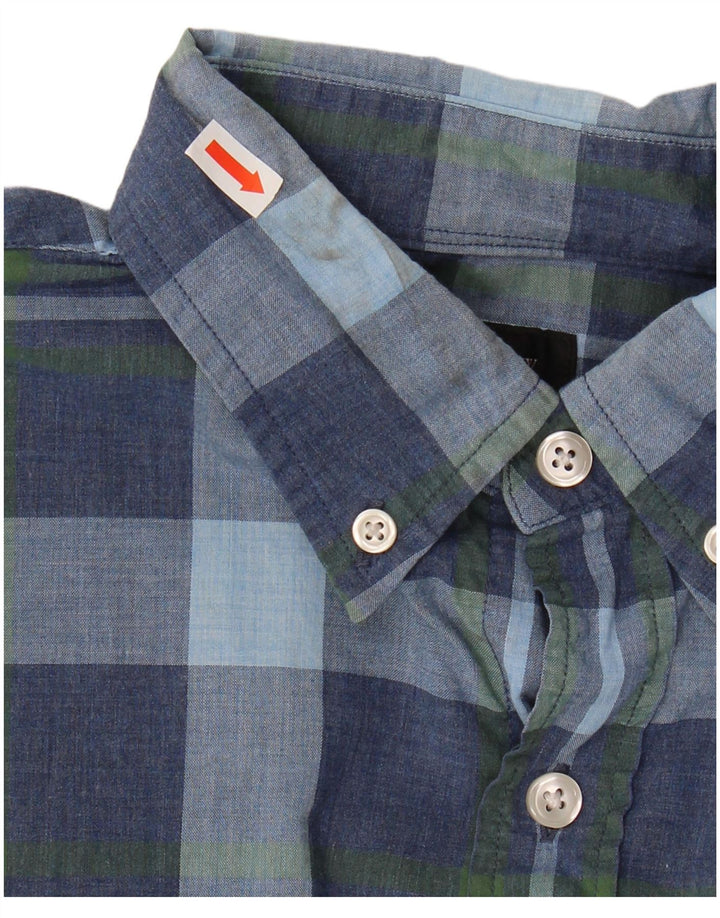 Camisa masculina J. CREW pequena xadrez azul de algodão