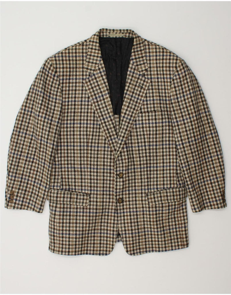 FERAUD Mens 2 Button Blazer Jacket IT 50 Large Beige Houndstooth Vintage Feraud and Second-Hand Feraud from Messina Hembry 