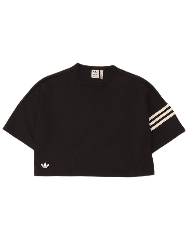 Adidas Womens Crop Oversized T-Shirt Top Reino Unido 8/10 Pequeno Algodão Preto