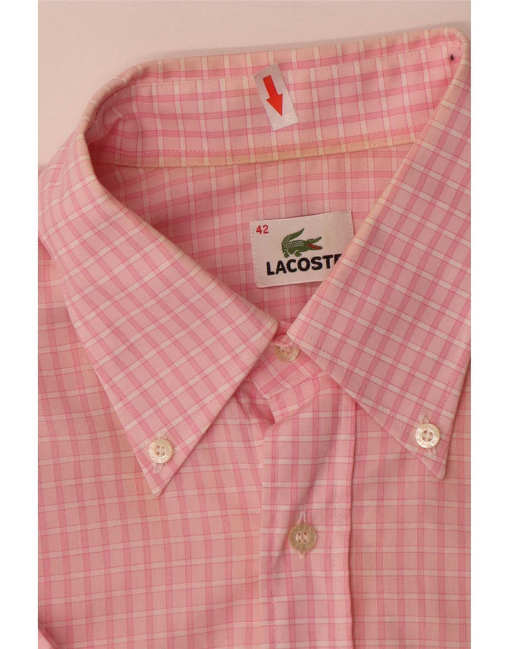 Camisa masculina de manga curta Lacoste tamanho 42 grande algodão guingão rosa