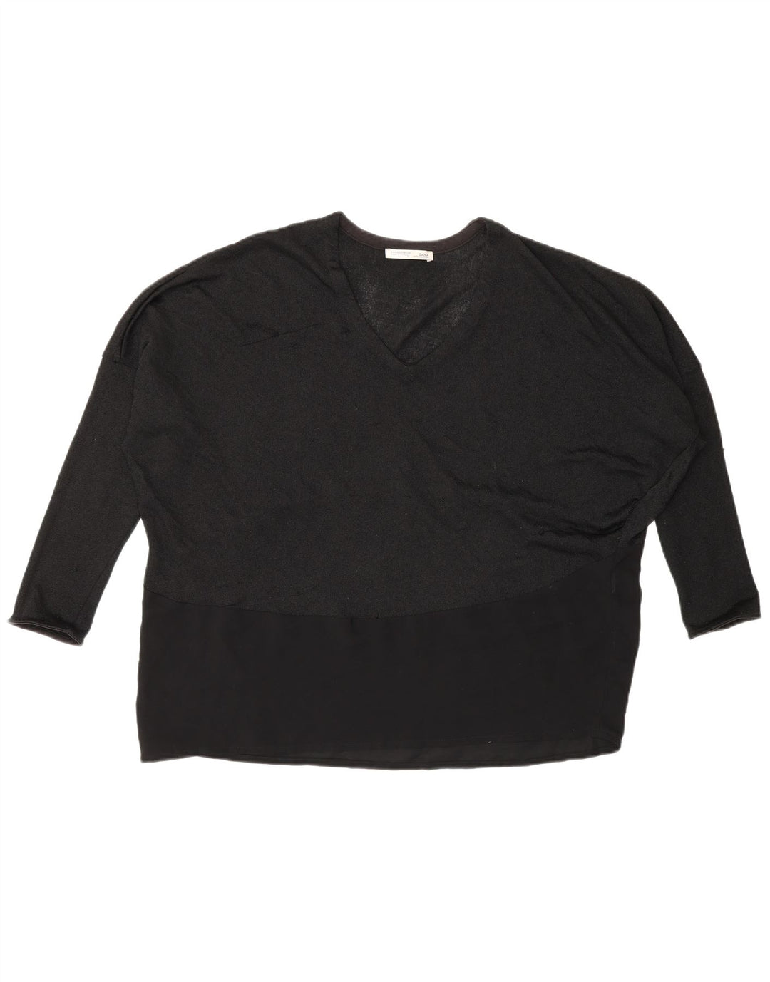 Zara Womens Batwing Top Manga Longa Reino Unido 14 Médio Preto