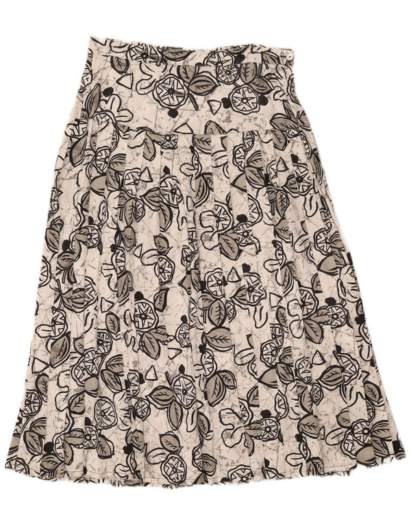 Saia feminina vintage midi plissada W29 médio floral branco