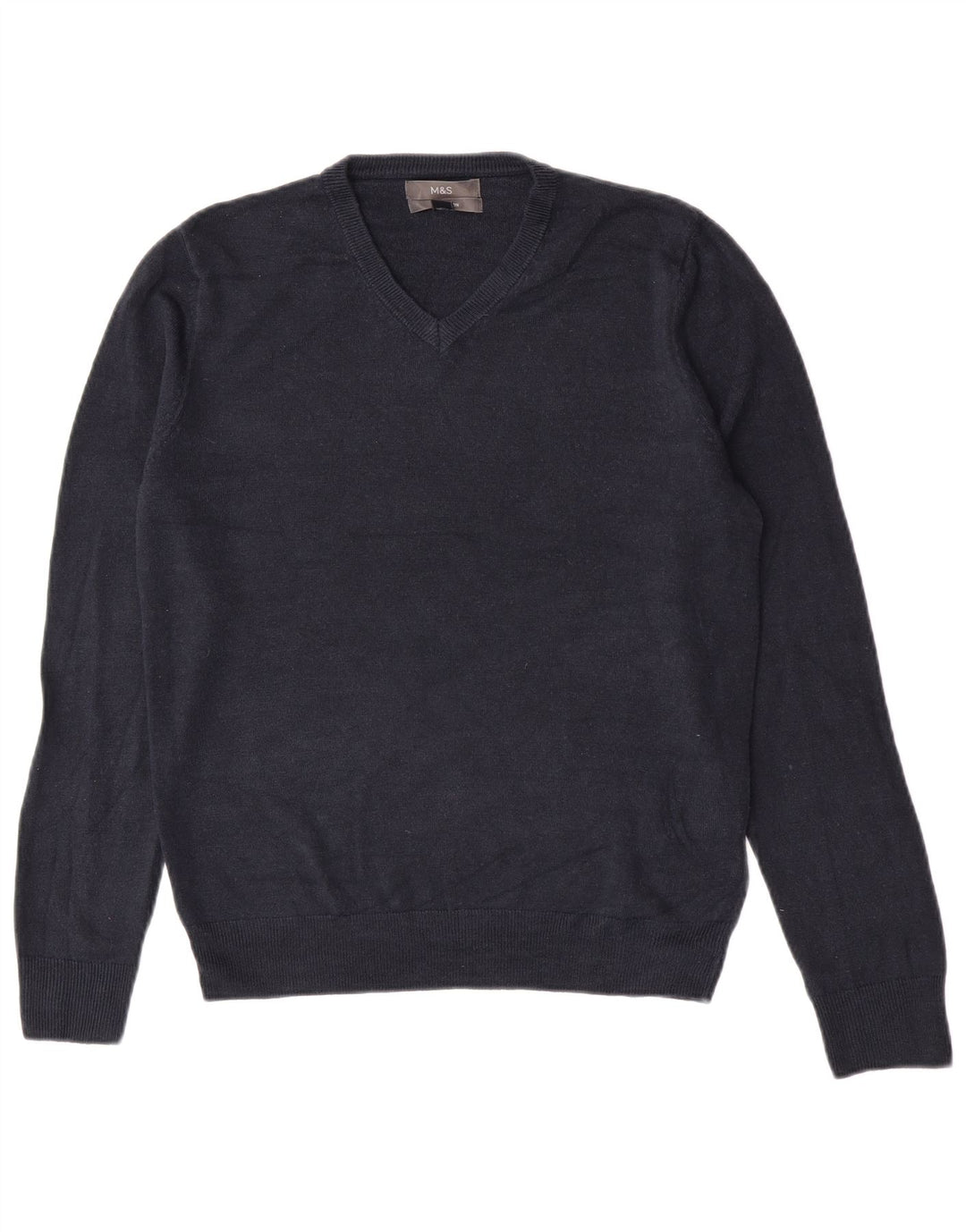 Suéter masculino Marks & Spencer com decote em V médio azul marinho acrílico