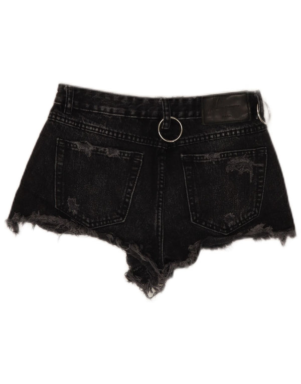 Shorts jeans feminino ZARA Trafaluc desgastado UE 34 2XS W24 preto