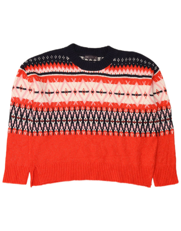 Suéter feminino Marks & Spencer com gola redonda Reino Unido 16 grande Red Fair Isle