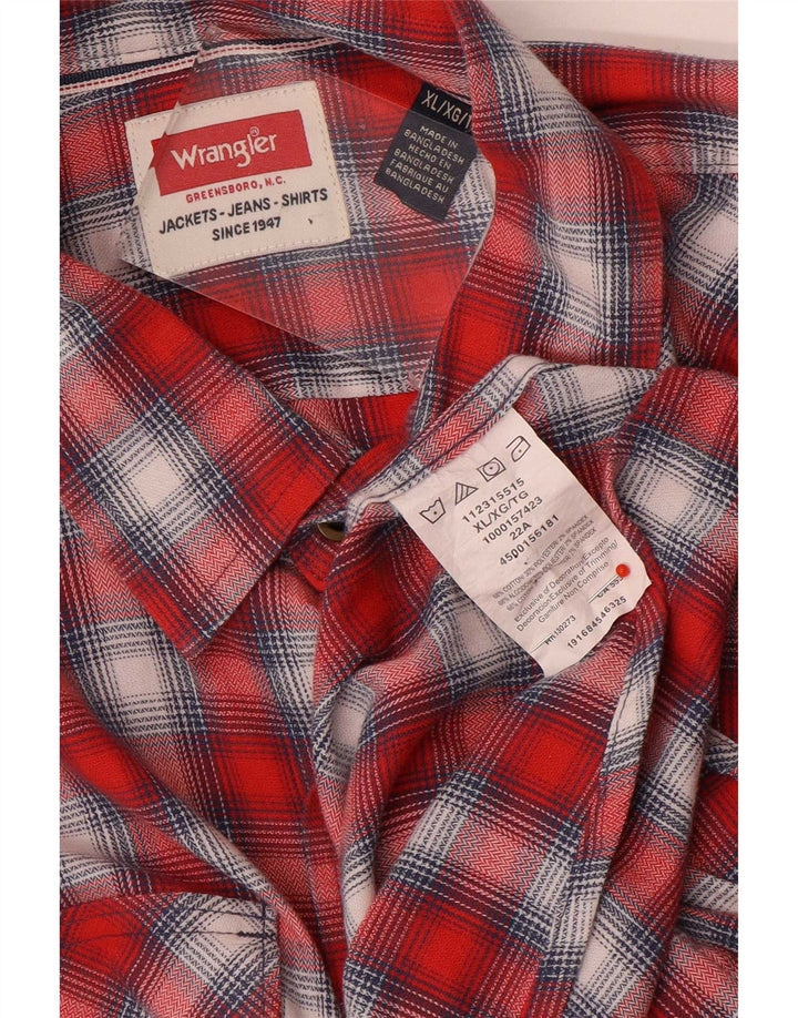 Camisa Wrangler masculina de flanela ocidental XL de algodão xadrez vermelho