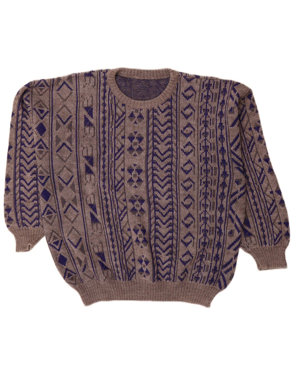 Suéter masculino vintage com gola redonda 2XL azul geométrico
