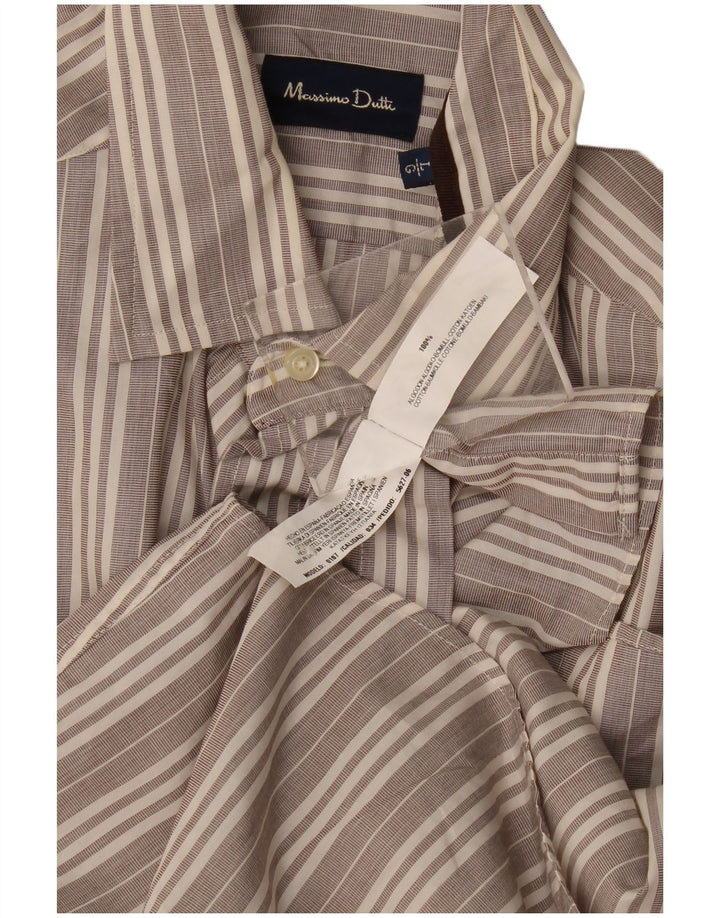 Camisa masculina Massimo Dutti grande algodão listrado cinza