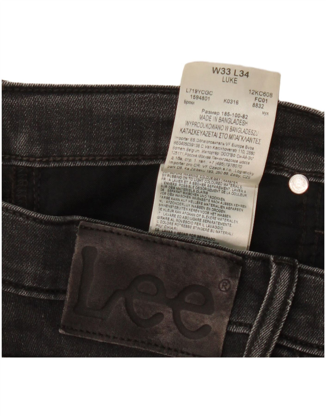 Lee Mens Luke Slim Jeans W33 L27 Algodão Preto