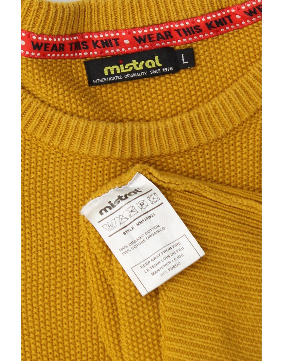 Suéter masculino Mistral com gola redonda, grande algodão amarelo