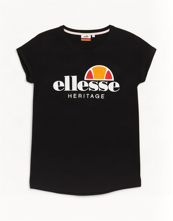Camiseta feminina Ellesse Heritage com estampa gráfica UK 14 grande algodão preto
