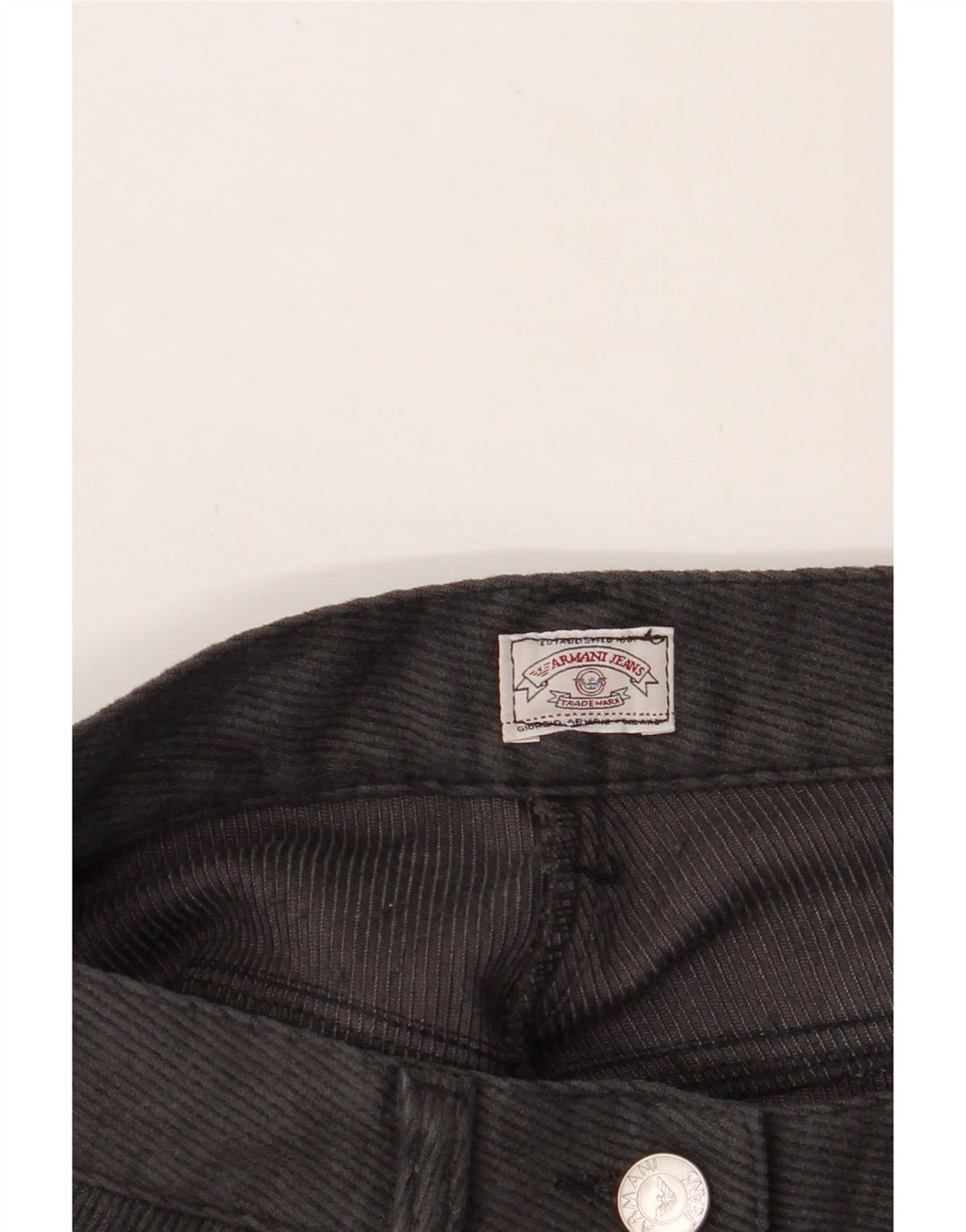 ARMANI Womens Straight Casual Trousers W26 L32 Grey Pinstripe Vintage Armani and Second-Hand Armani from Messina Hembry 