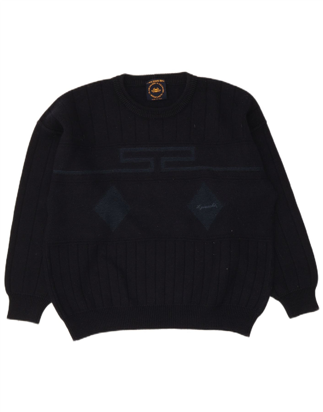 Suéter masculino Il Granchio com gola redonda, grande azul marinho argyle/diamante