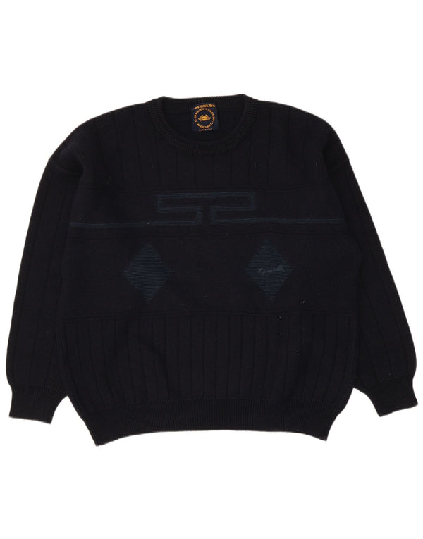 Suéter masculino Il Granchio com gola redonda, grande azul marinho argyle/diamante