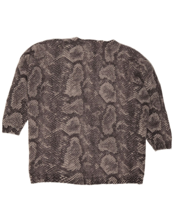 Suéter feminino Marks & Spencer com decote em V Reino Unido 22 2XL cinza animal estampado