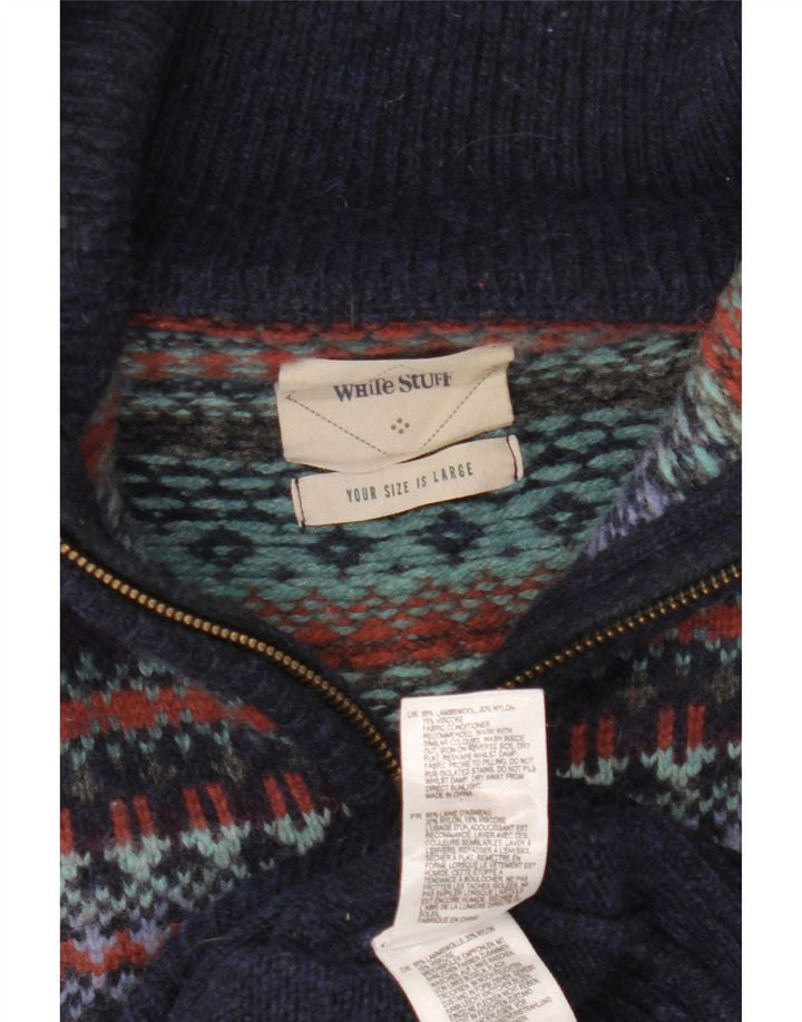 Suéter masculino branco com gola polo, grande, azul marinho, lã Fair Isle