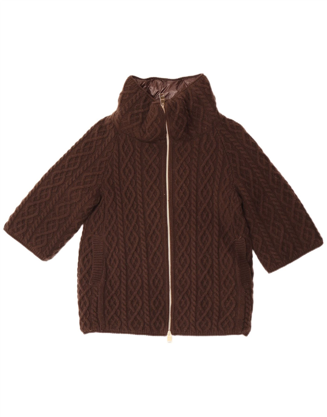 Herno Womens Knit 3/4 Sleeve Padded Jacket EU 40 Medium Brown Wool