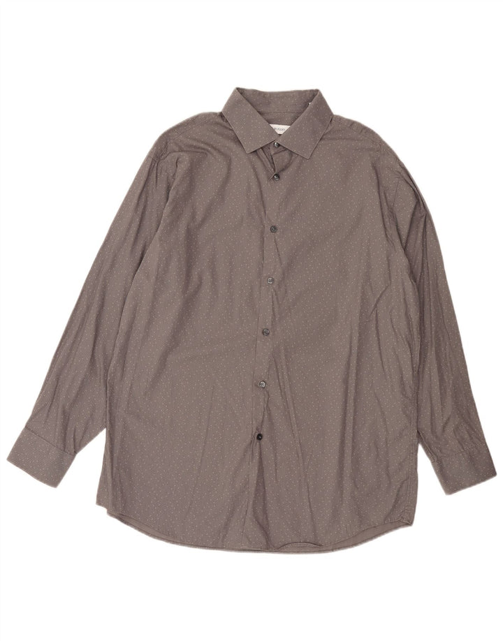 Camisa masculina Calvin Klein de ajuste regular tamanho 16 1/2 grande algodão manchado cinza