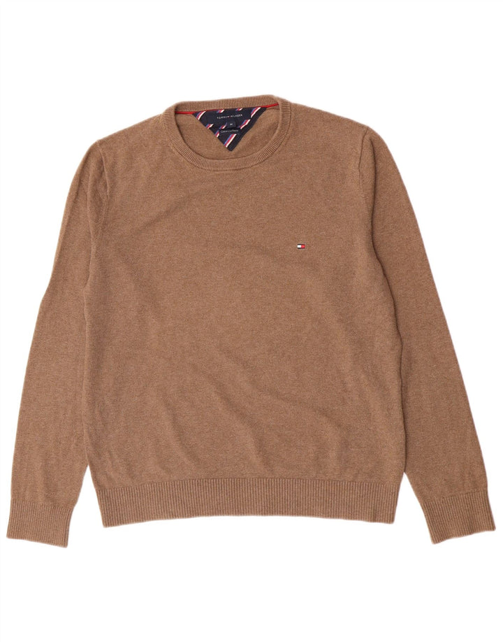 Suéter masculino Tommy Hilfiger com gola redonda e algodão marrom médio