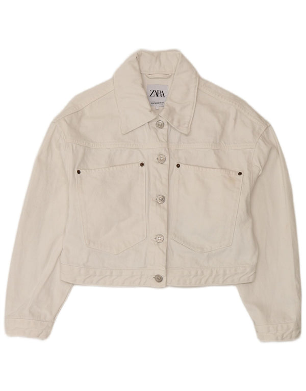 Zara Womens Crop Oversized Denim Jacket UK 6 XS algodão branco
