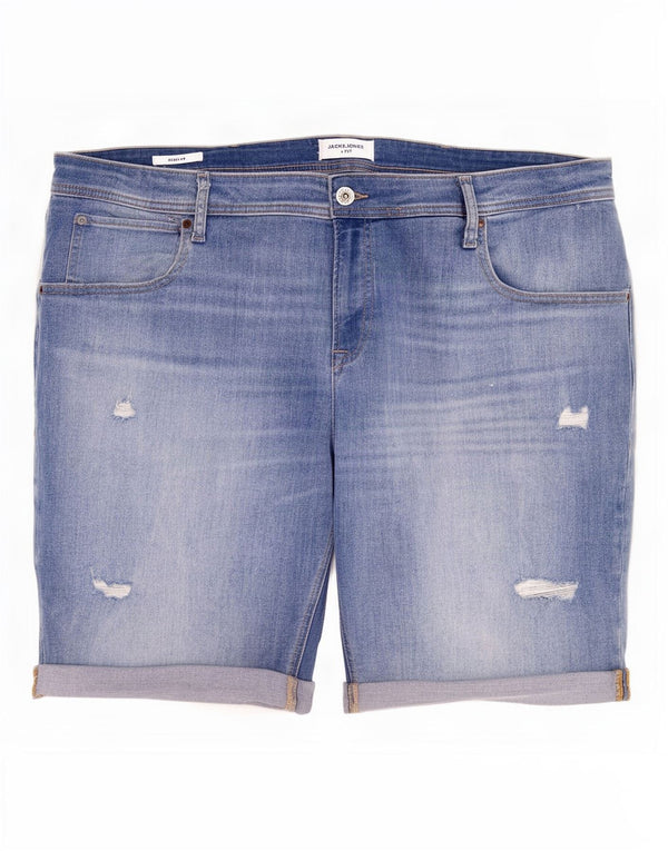 Jack & Jones Mens Distressed Regular Denim Shorts W46 3XL Blue Cotton