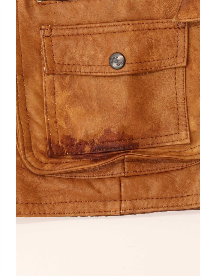 Jaqueta utilitária de couro masculina vintage UK 38 marrom médio