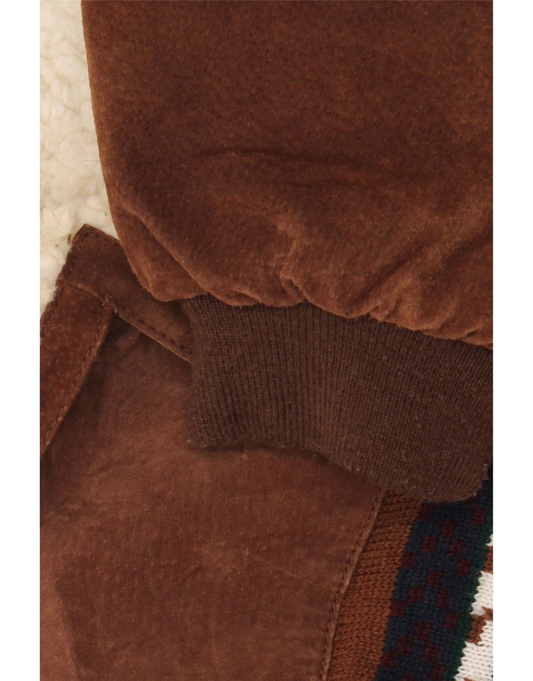 Jaqueta masculina vintage sherpa solta ajuste Reino Unido 44 2XL couro geométrico marrom