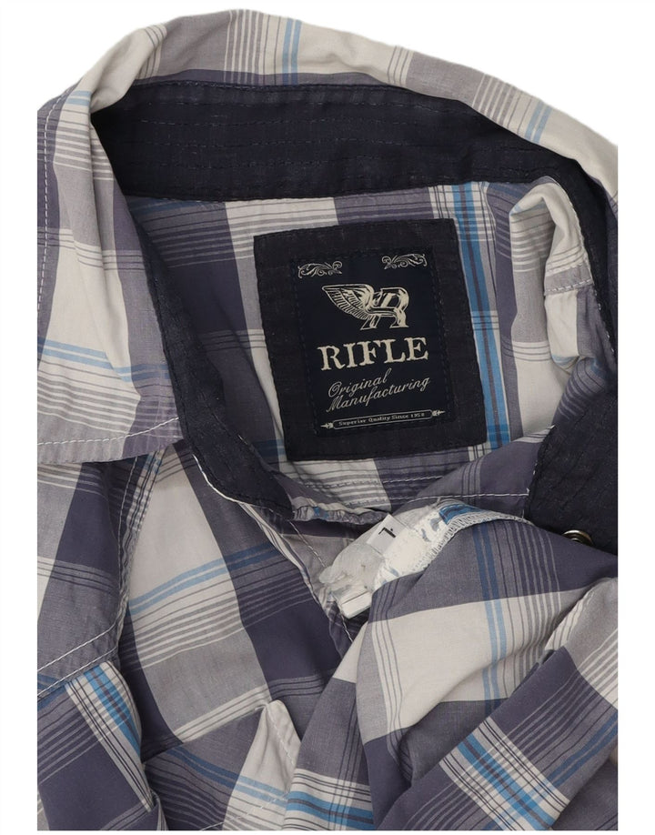 Camisa masculina de manga curta Rifle xadrez azul grande