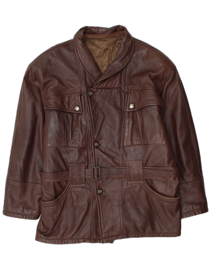 Jaqueta de couro masculina vintage com cinto UE 50 grande couro marrom