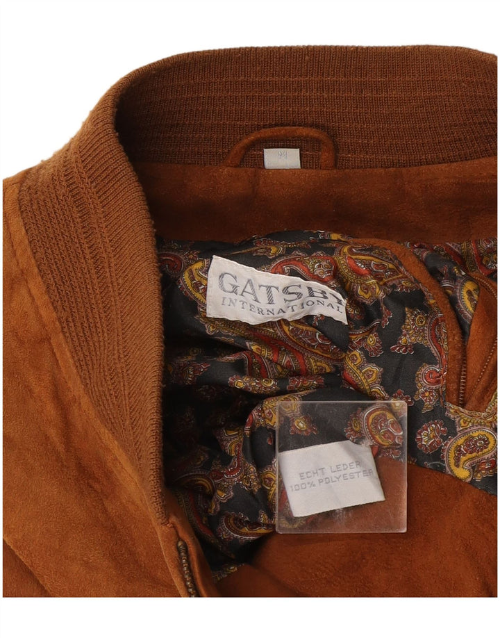 Jaqueta bomber masculina de camurça Gatsby UK 38 couro bege médio