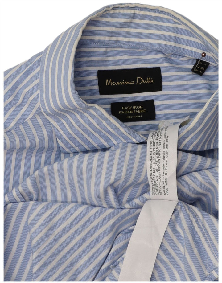 Camisa masculina MASSIMO DUTTI tamanho 16 1/2 grande algodão listrado azul
