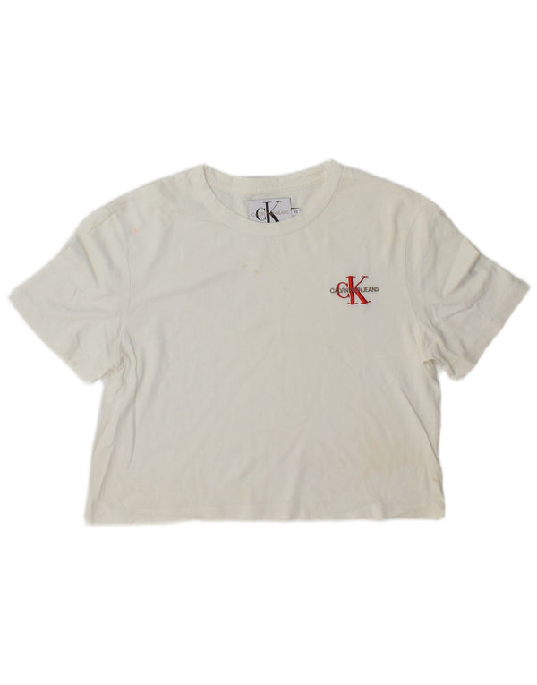 Camiseta Calvin Klein Feminina Crop Top UK 6 XS Branco