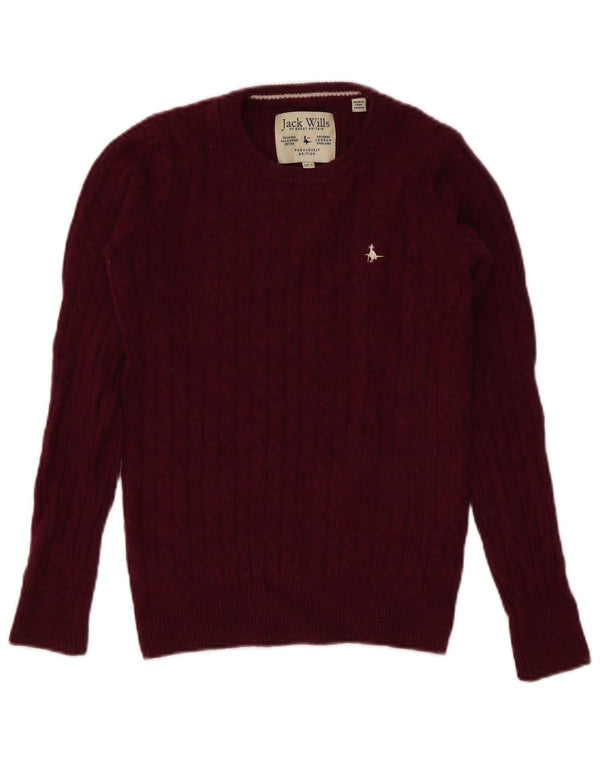 Jack Wills Suéter feminino com gola redonda Reino Unido 6 XS Borgonha Merino Lã