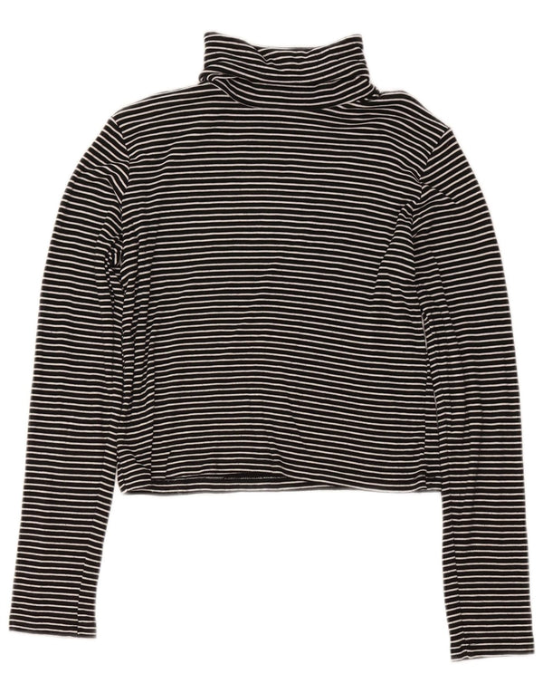 Zara Top curto feminino manga comprida Reino Unido 14 viscose listrada preta grande