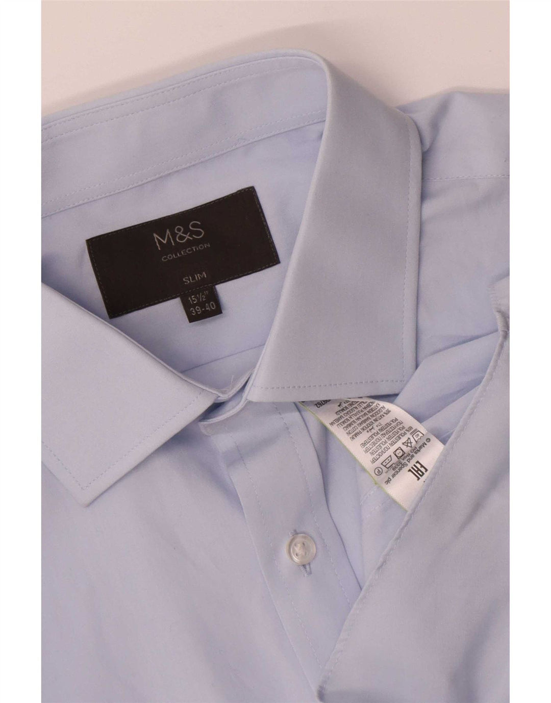 Camisa Slim Masculina Marks & Spencer Reino Unido 39/40 15 1/2 Poliéster Azul Médio