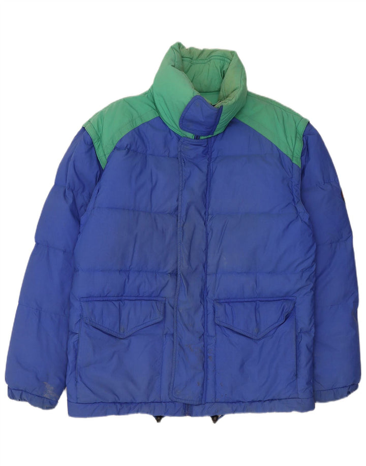 Jaqueta acolchoada superdimensionada masculina vintage UK 36 Small Blue Colourblock Nylon
