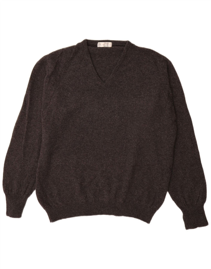 Suéter masculino Marks & Spencer com decote em V grande lã de cordeiro manchada cinza