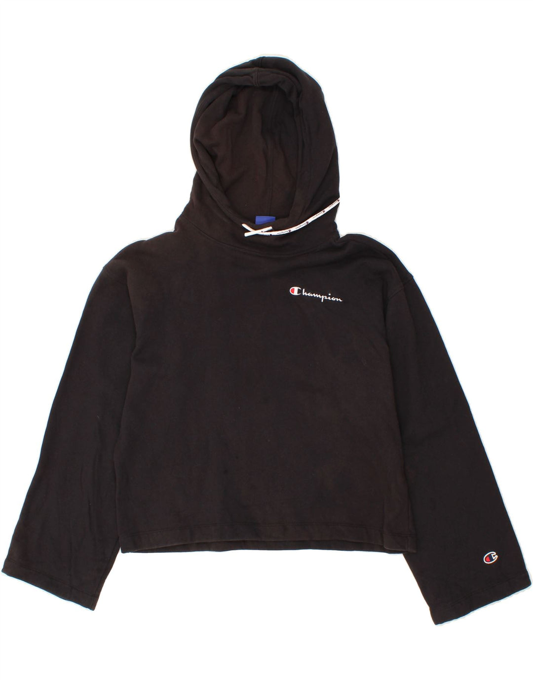 CHAMPION Womens Graphic Crop Hoodie Jumper UK 18 XL Black Cotton Vintage Champion and Second-Hand Champion from Messina Hembry 