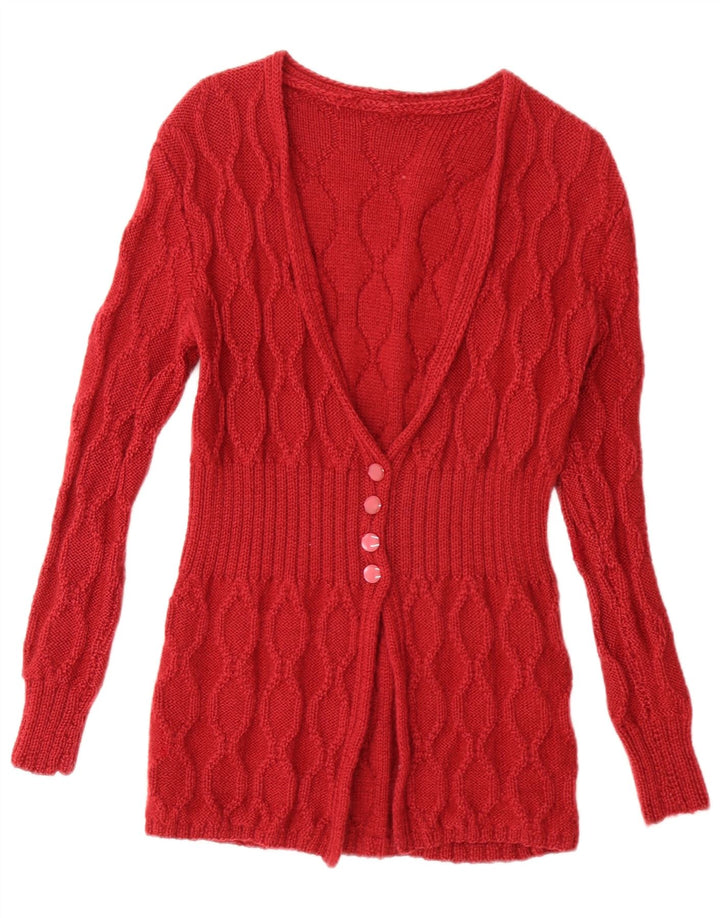Suéter cardigã feminino vintage UK 14 vermelho médio
